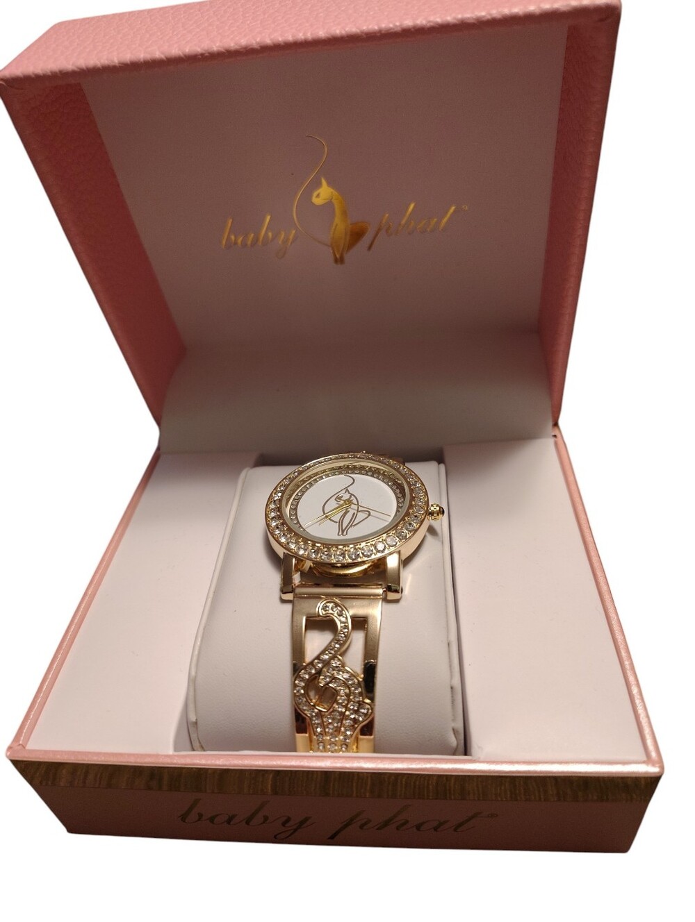 Baby Phat Gold Tone Crystal Accent Bracelet Watch with White Dial,NWT